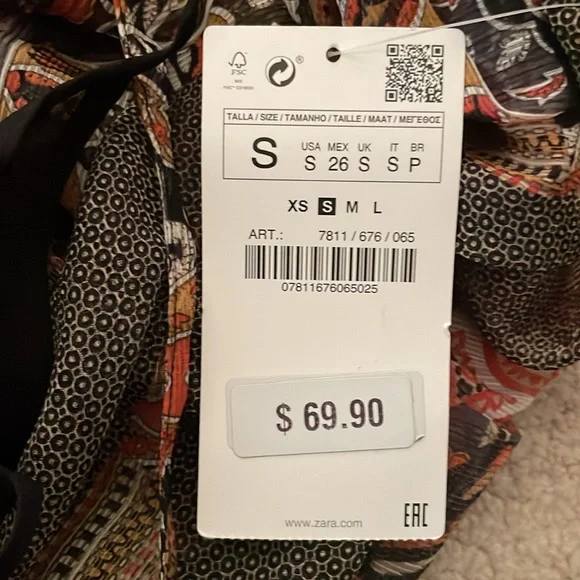 NWT Oriental Paisley Print Chiffon Midi Long Sleeve Dress. Size Small. - Picture 12 of 15